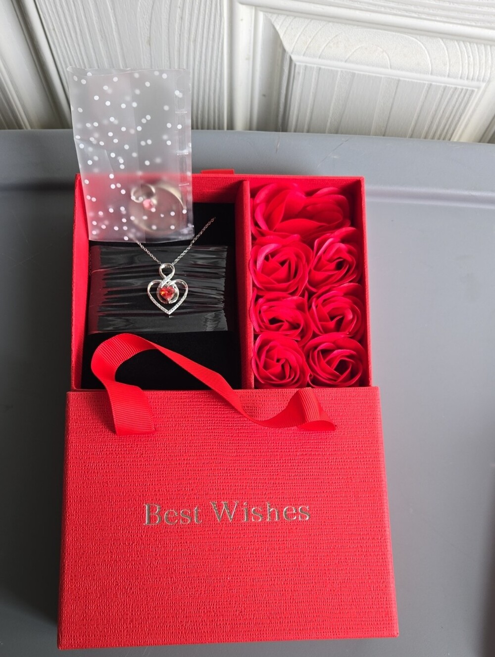 Heart Pendant Necklace with Red Crystal - Best Wishes Gift Box